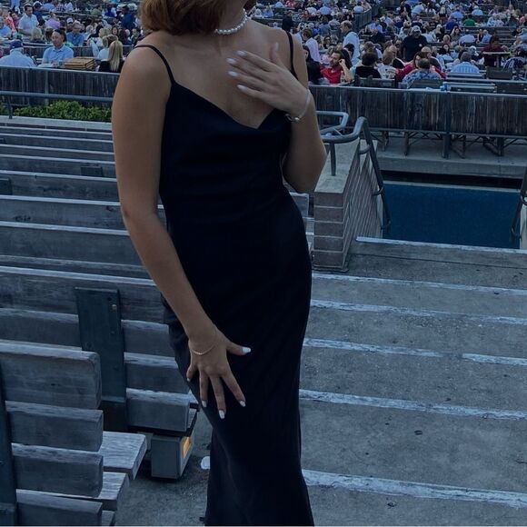 Stunning Midi Black Silky Dress Size S - Picture 3 of 8